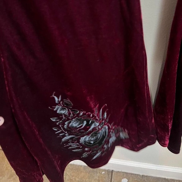 Killstar a dvils rose burgundy flare legging pants embroidery goth whimsigoth - Picture 6 of 7